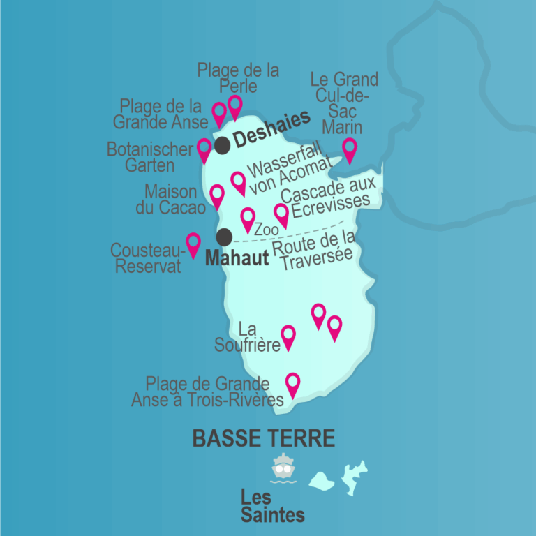 Guadeloupe Highlights 17 Guadeloupe Sehenswürdigkeiten Basse Terre Karte, Übersicht Highlights Guadeloupe,Guadeloupe Karte