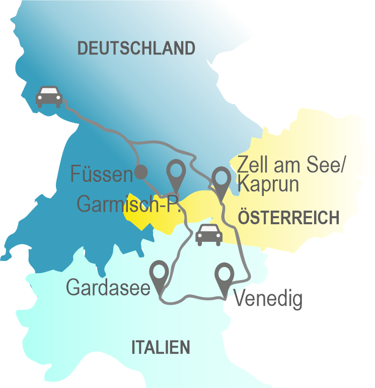 Route Bayern, Österreich, Italien 2 Routenvorschlag Bayern/ Österreich/ Italien Roadtrip fuer Familien, Roadtrip Bayern Österreich Italien, Route zum Nachreisen